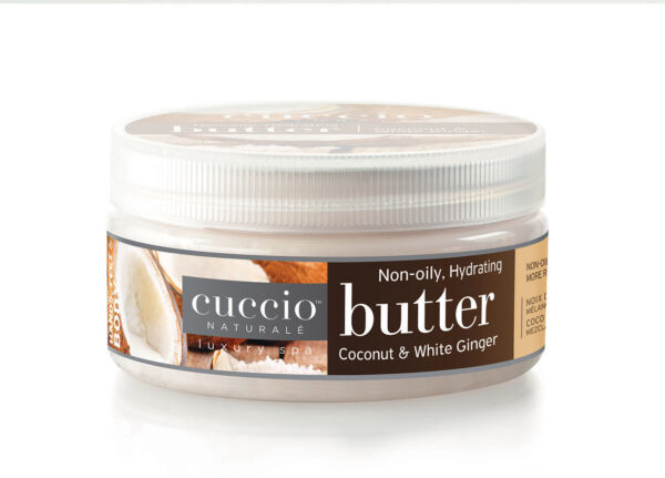 Butter de coco y jengibre blanco 113g - Cuccio Naturale Crema ultrahidratante, renovadora, suavizante y perfumada. Hidratación profunda para la reparación de la piel seca. Ingredientes naturales.