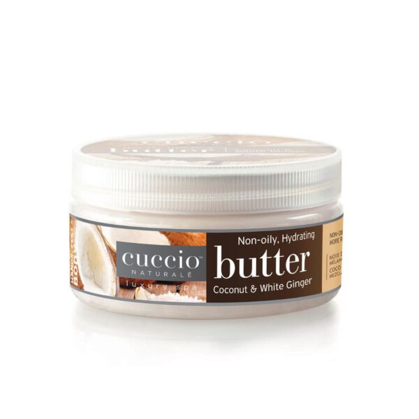 Butter de coco y jengibre blanco 226g - Cuccio Naturale Crema ultrahidratante, renovadora, suavizante y perfumada. Hidratación profunda para la reparación de la piel seca. Ingredientes naturales.